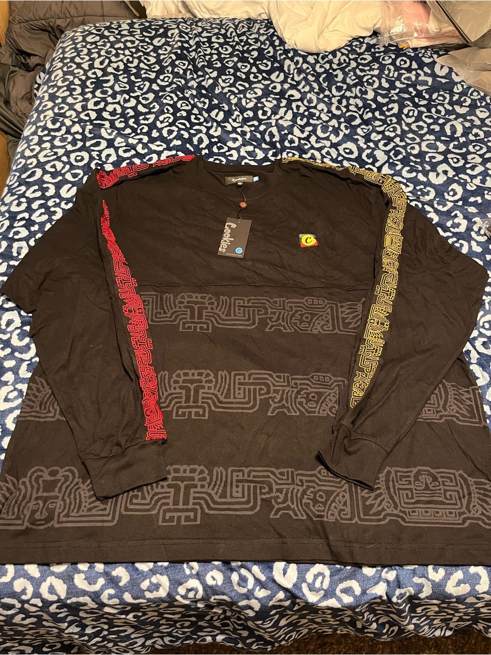 Carhartt Black Long-Sleeve Tee with Red & Yellow Sleeve Accents